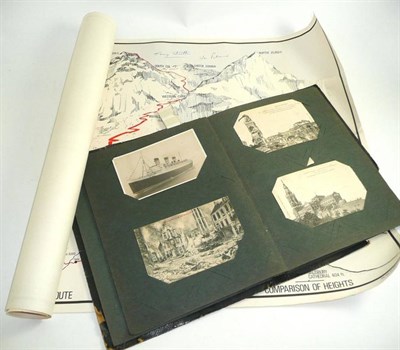 Lot 104 - Postcard album and an Everest signed map by Tony Streather and Von Fleming