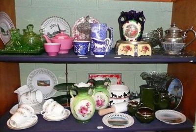 Lot 144 - Two shelves of ceramics and glass