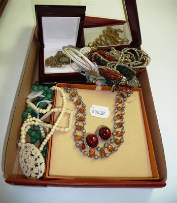 Lot 170 - Amber jewellery, a bone necklace, costume jewellery etc