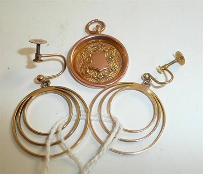 Lot 184 - A 9ct gold medal and a pair of hoop earrings