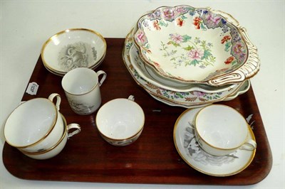 Lot 214 - Four Spode cups and two saucers decorated with hunting scenes, a similar coffee can, a Chamberlains