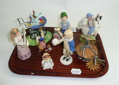 Lot 222 - Assorted modern Copenhagen figures, two pewter faerie ring figures etc