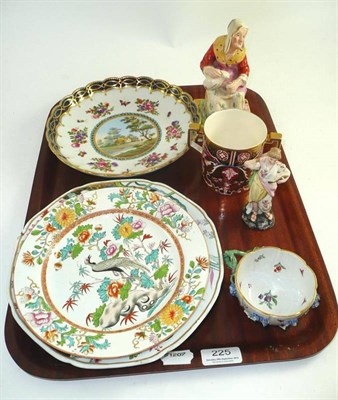 Lot 225 - A Sampson porcelain plate with a painted vignette, a Meissen cabinet cup (a.f.), a Derby loving cup