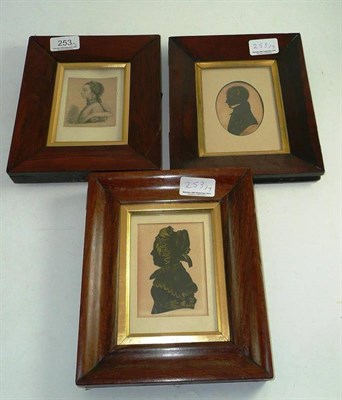 Lot 253 - A 19th century silhouette highlighted in gilt of a woman, in a rosewood frame, another of a...