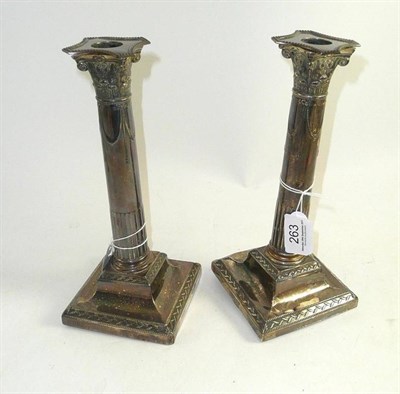 Lot 263 - Pair of silver column candlesticks