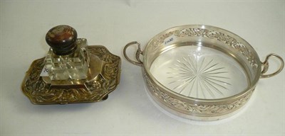 Lot 268 - An Art Nouveau ink stand and a WMF twin-handled bowl with glass liner (2)