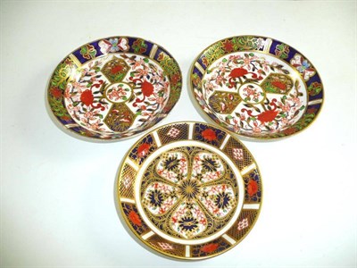 Lot 270 - Pair of Derby dishes and a Royal Crown Derby Imari dish (3)