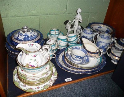 Lot 294 - A quantity of china including blue and white Willow china (on a shelf)