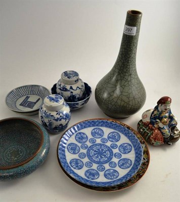 Lot 297 - Assorted 19th century and later blue and white ceramics, crackle glaze vase