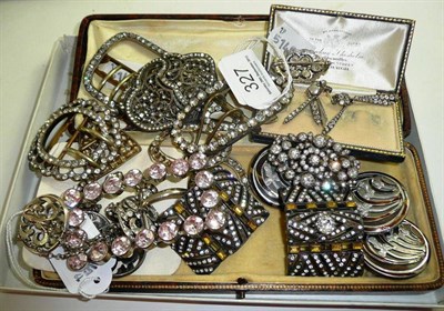 Lot 327 - Assorted paste buckles, brooches, earrings etc