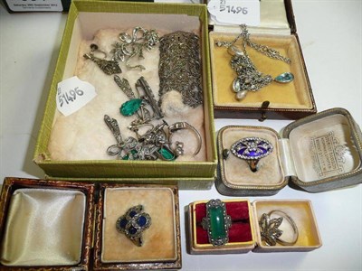 Lot 334 - Marcasite jewellery, rings, fringe necklace etc