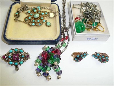 Lot 345 - Turquoise set pendant and a small quantity of costume jewellery