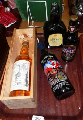 Lot 352 - One bottle of The Dram of Destiny whisky, bottle of sherry, 1945 commemorative ale and a bottle...