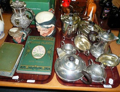 Lot 354 - Royal Doulton character jug 'Granny' with tooth, smaller one 'The Poacher', silver plated tea...