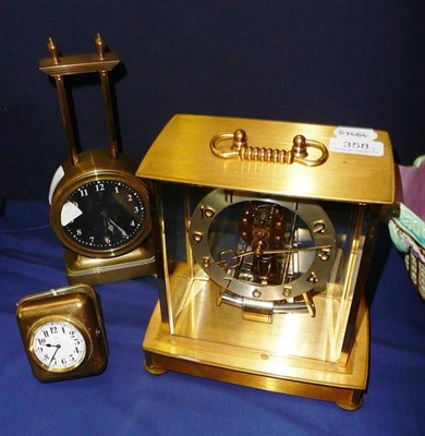 Lot 358 - Kundo electronic clock, Landaulet brass clock, and a brass gravity clock