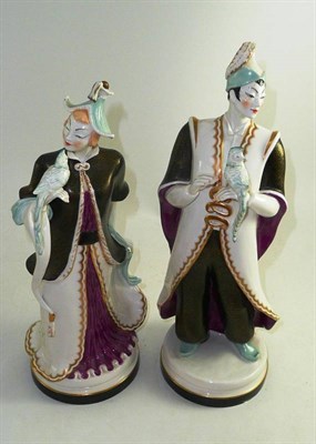 Lot 359 - A pair of Worcester chinoiserie figures by Agnes Pinder-Davis, 1949