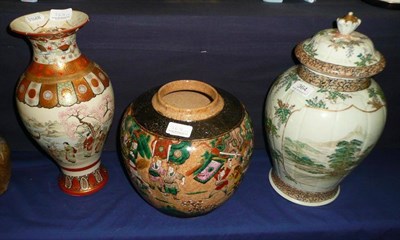 Lot 364 - Kutani vase, Japanese vase and cover and a Chinese jar