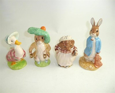 Lot 368 - Four large Beswick Beatrix Potter figures Jemima Puddleduck, Mrs. Tiggiewinkle, Benjamin Bunny...