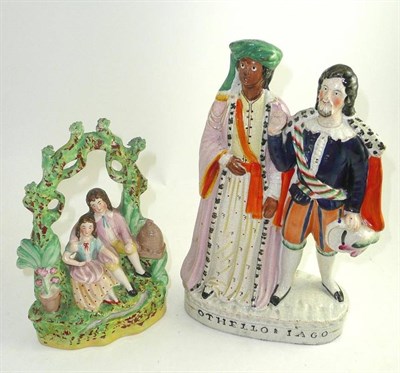 Lot 375 - Staffordshire figure group 'Othello and Iago' together with a pastoral figure group