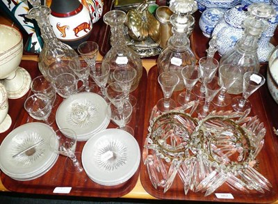 Lot 382 - Two trays of glass including two pairs of decanters, pair of drop light fittings, glasses,...