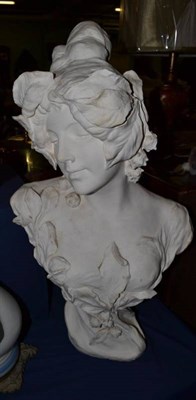 Lot 426 - An Art Nouveau plaster bust of a maiden, re-painted (crack to neck)