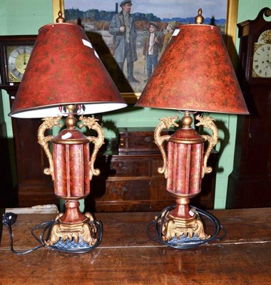 Lot 437 - A pair of decorative lamps with painted metal shades