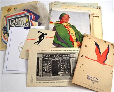 Lot 455 - A collection of 1930's Cunard White Star Line ephemera, including passenger lists, menus and...