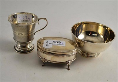 Lot 459 - Oval silver jewel box, a silver cup and a bowl