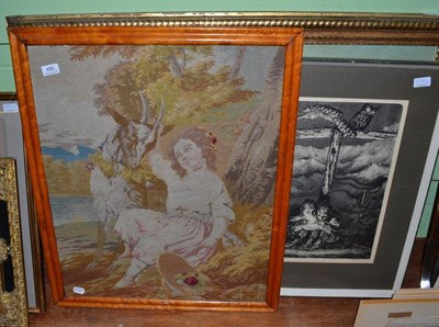 Lot 490 - A needlework picture, a print by David Webster and another print