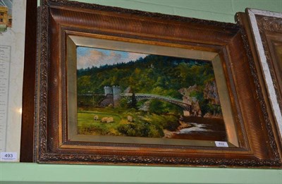 Lot 492 - Craigellachie Bridge, River Spey, by J Middleton, 1904, oil painting