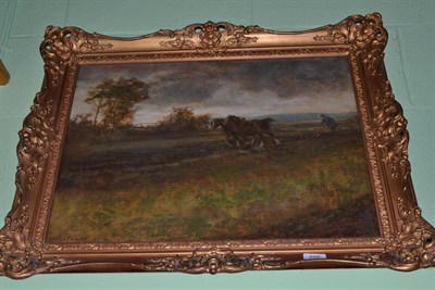 Lot 498 - G T Slater, oil on canvas, heavy horses working a field