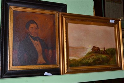 Lot 500 - Victorian oil on canvas depicting a figure on a trap and an oil on canvas depicting Robert Burns