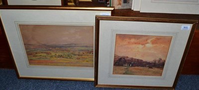 Lot 502 - Fred Lawson, two watercolours, 'A summer moorland scene looking toward Swaledale over the moor' and