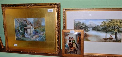 Lot 505 - Watercolour after Birkett Foster, two watercolours, print and picture of two Dutch girls (5)