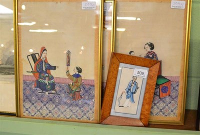 Lot 509 - Four Chinese rice paper paintings of court figures and another smaller (5)