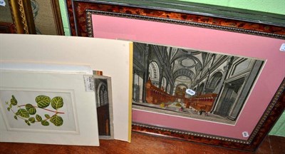 Lot 515 - Two 18th century Bowles engravings of churches, two unframed examples, seven unframed floral prints