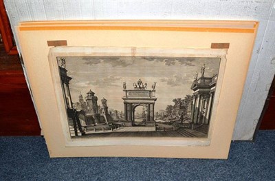 Lot 520 - Four unframed large architectural engravings by Pfeffel after Bibiena