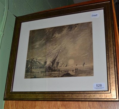 Lot 528 - George Sheffield charcoal drawing of ships off the coast