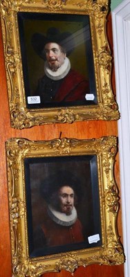 Lot 532 - Pair of 19th century Continental school oil on canvas portraits, indistinctly signed