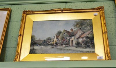 Lot 534 - J Hughes, Clayton, watercolour of a village street with figures