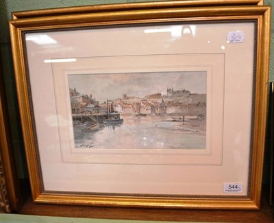 Lot 544 - T S Hutton, Whitby Upper and Lower Harbour, signed, pair of watercolours