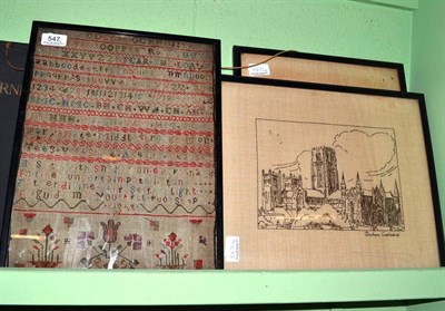 Lot 547 - 19th century framed sampler worked by 'Mary Ha*e, Middlesbro, Aged 8', embroidered picture of...