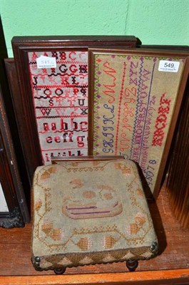 Lot 549 - Five various samplers and a stool (6)