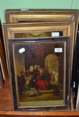 Lot 552 - Two reverse painted on glass pictures in gilt frames and another (3)