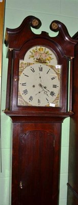 Lot 561 - An oak eight day longcase clock with white painted enamel dial