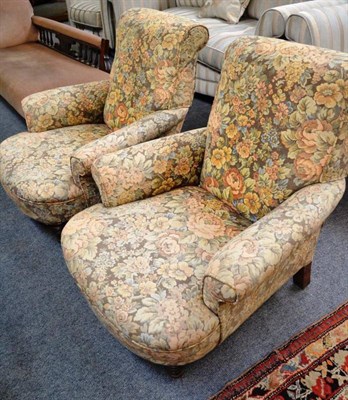 Lot 648 - Pair of floral upholstered armchairs