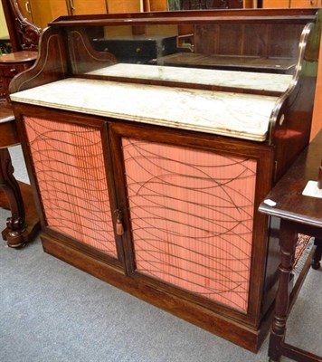 Lot 672 - A Regency rosewood and brass inlaid chiffonier with grey marble top