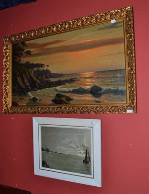 Lot 732 - Thomas Fearn 'Corbiere Light House' and a larger oil 'Coucher de Soleil' by Segla