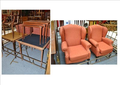 Lot 766 - Two wing back style armchairs, a nest of three tables, two card tables and a bergere chair