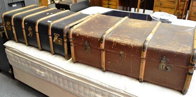 Lot 767 - Two cabin trunks enclosing assorted textiles, quilted cape (a.f.), collar boxes and collars etc